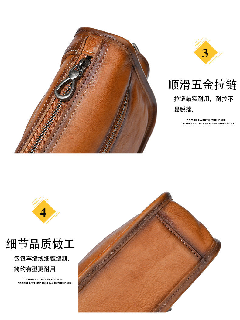 Men's Shoulder Bag Genuine Cowhide Leather Retro Casual Male Crossbody Bag 