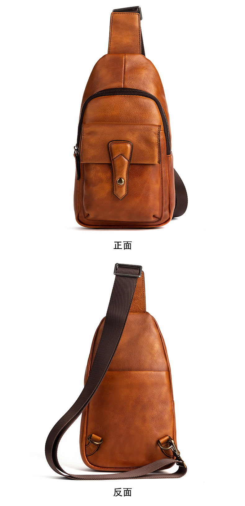 Men's bust bag Genuine cowhide leather retro casual crossbody bag for men 