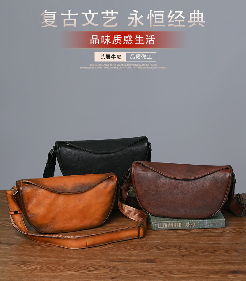 Men's Shoulder Bag Genuine Cowhide Leather Casual Business Crossbody Bag for Men 