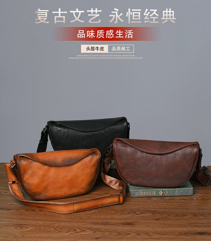 Men's Shoulder Bag Genuine Cowhide Leather Casual Business Crossbody Bag for Men 