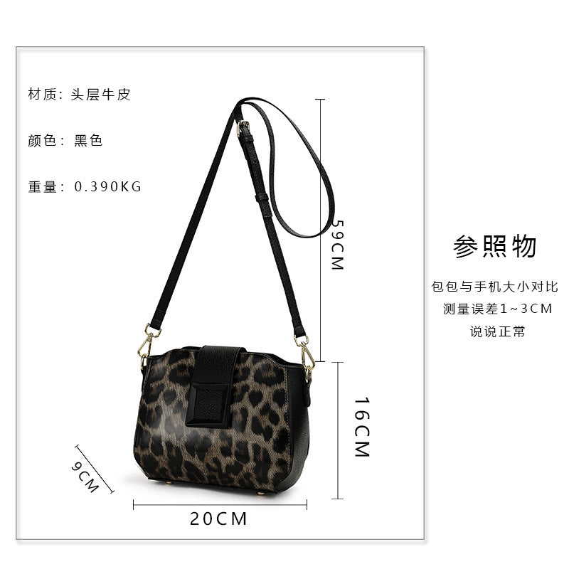 Cowhide women's bag Leopard print fashion genuine leather bag Retro shoulder bag that goes with anything. Pochette