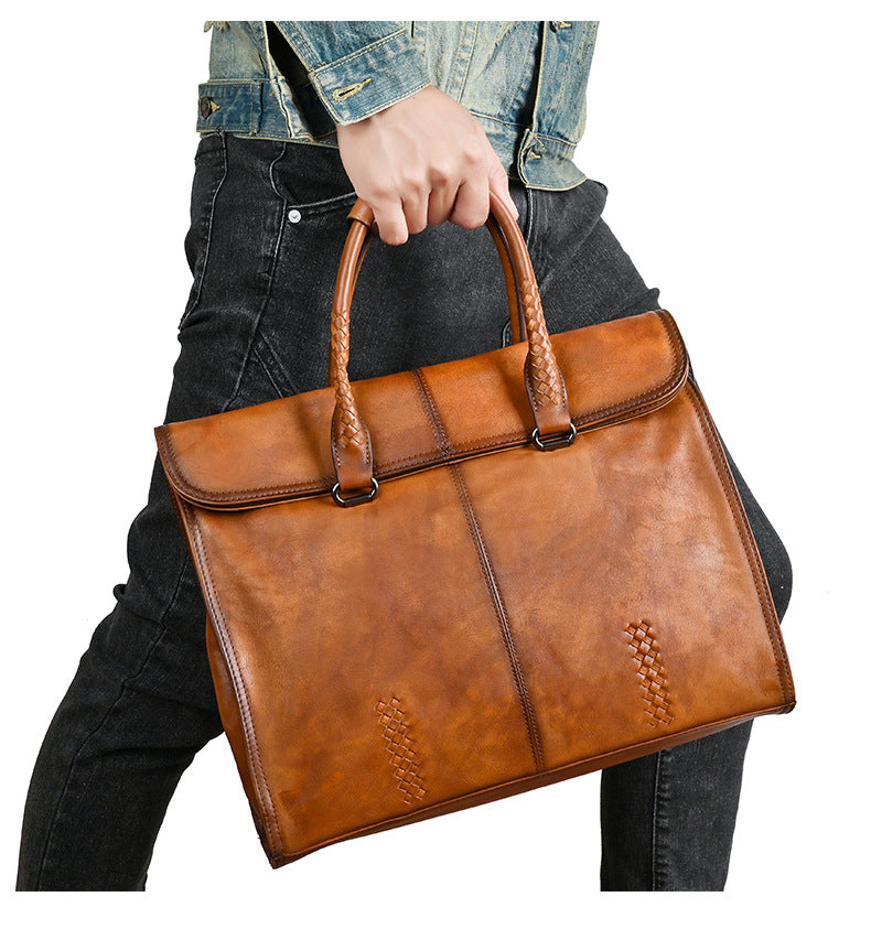 Men's briefcase genuine cowhide leather simple fashion retro casual business men's handbag computer bag 