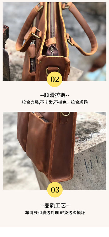 Men's Handbag Briefcase Cowhide Crazy Horse Shoulder Bag Business Commuting Crossbody Bag for Men Computer Bag 