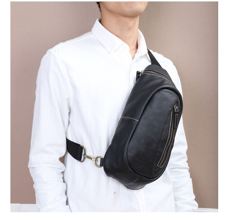 Men's Bust Bag Cowhide Soft Leather Casual Sports Crossbody Bag for Men Smartphone Pouch 