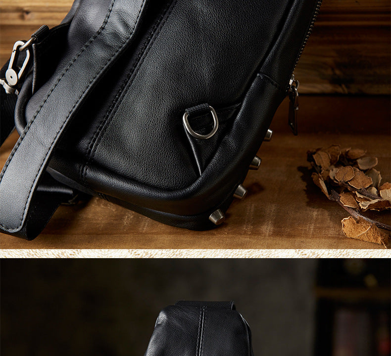 Men's bust bag handmade cowhide genuine leather fashion individuality multifunctional male crossbody bag shoulder bag 