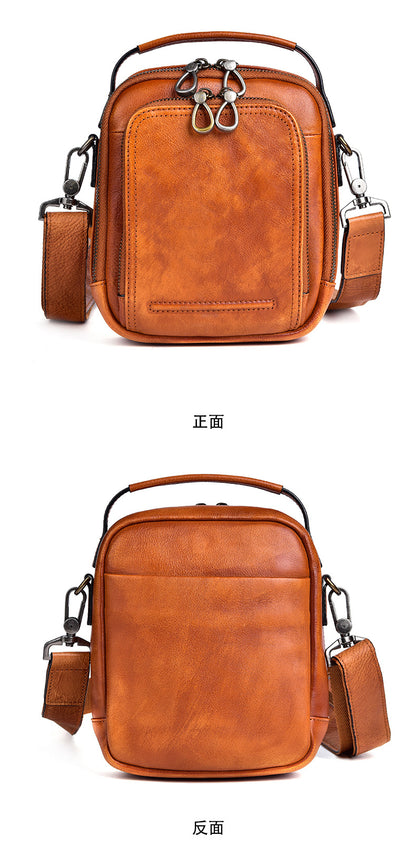 Men's Shoulder Bag Genuine Cowhide Leather Retro Casual Crossbody Bag for Men 