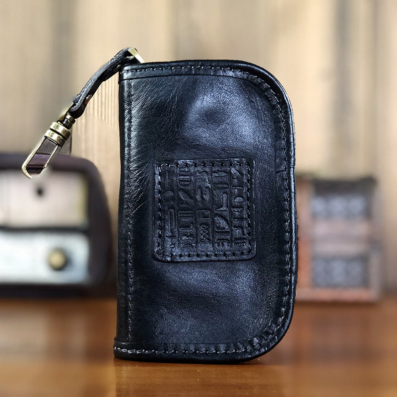 Men's Wallet Handmade Cowhide Genuine Leather Zipper Keychain for Waist Multifunctional Fashion Bag for Men