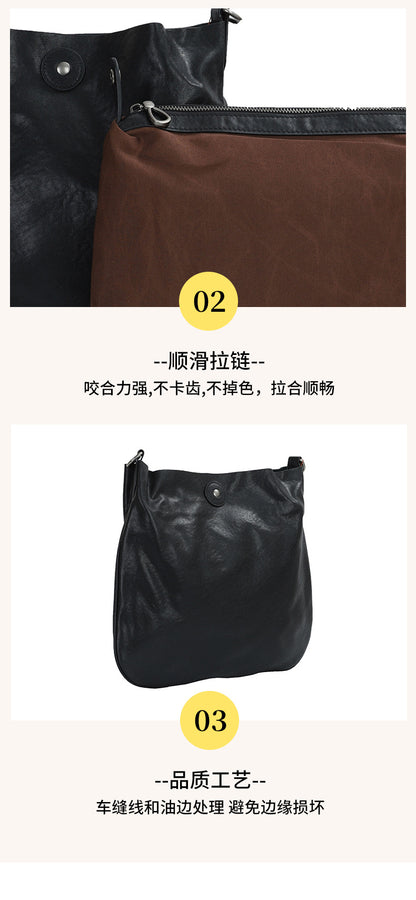 Men's Shoulder Bag Genuine Cowhide Leather Fashion Commuting Tote Bag Crossbody Bag for Men 