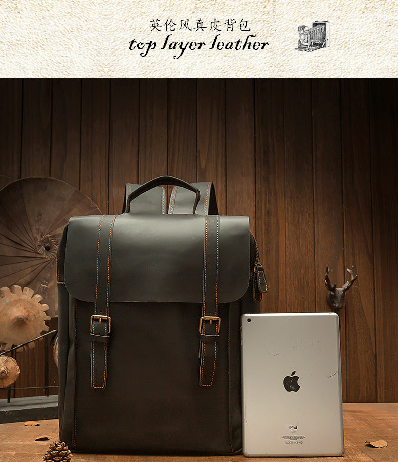 Men's backpack, handmade, quality, large capacity, genuine cowhide leather, fashion travel bag, computer bag 