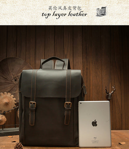 Men's backpack, handmade, quality, large capacity, genuine cowhide leather, fashion travel bag, computer bag 