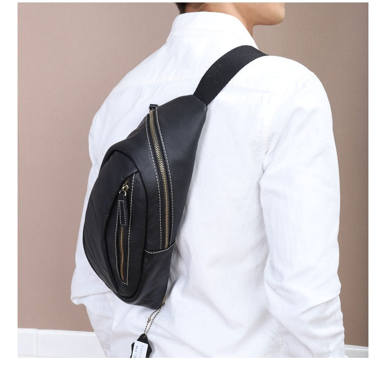 Men's Bust Bag Cowhide Soft Leather Casual Sports Crossbody Bag for Men Smartphone Pouch 