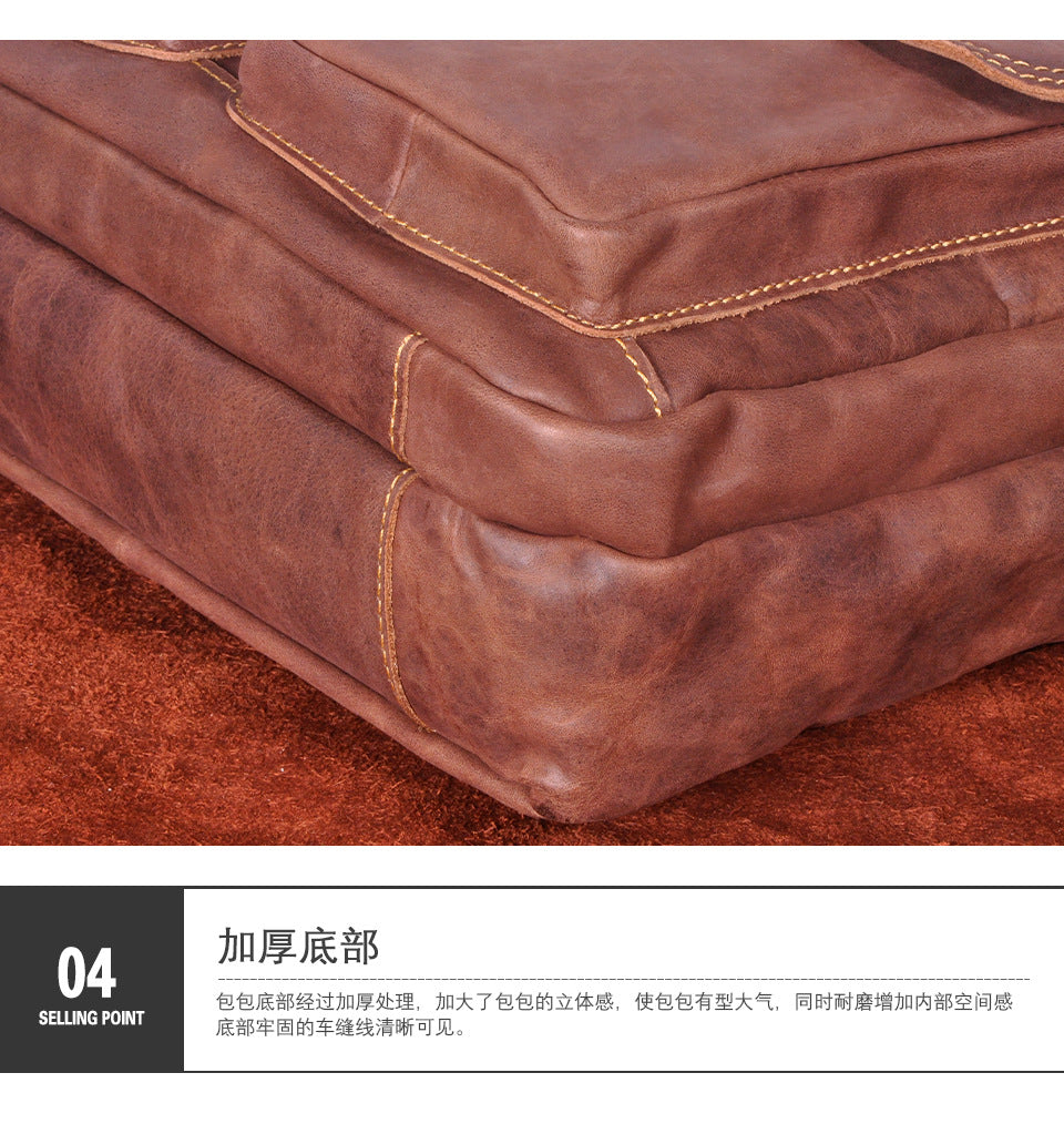 Men's Briefcase Genuine Cowhide Leather Retro Crossbody Bag Men's Shoulder Bag Computer Bag 