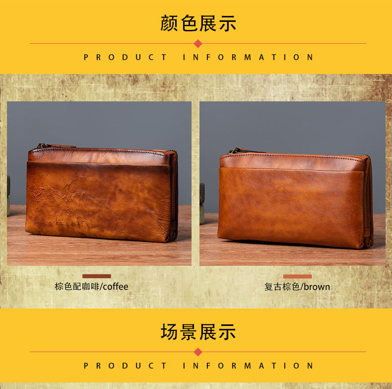 Men's Clutch Bag Genuine Cowhide Leather Retro Casual Men's Bag 