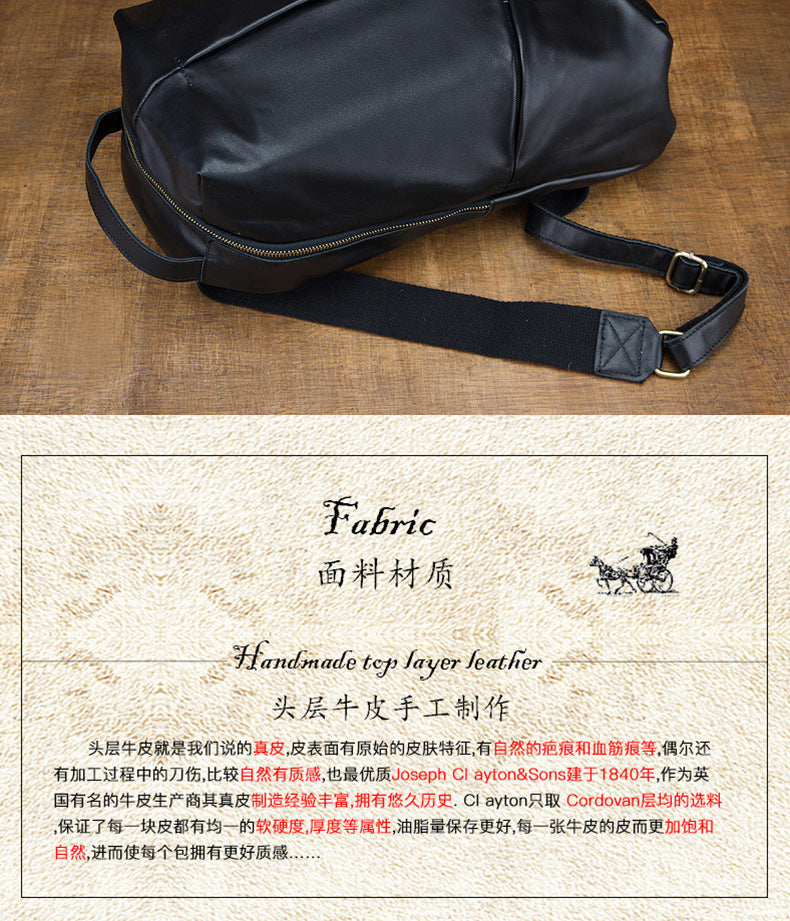 Men's backpack handmade cowhide genuine leather simple casual fashion travel bag 