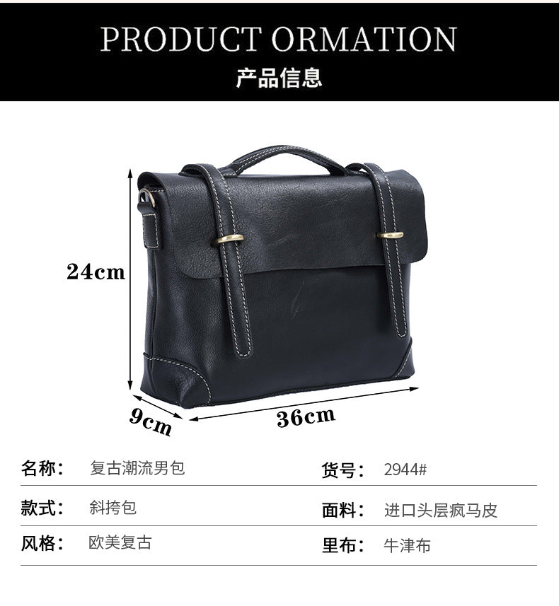 Men's Shoulder Bag Retro Cowhide Crazy Horse Messenger Bag Casual Fashion Large Capacity Crossbody Bag for Men Computer Bag 