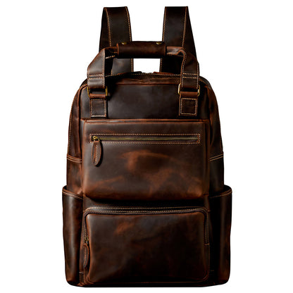 Men's Backpack Handmade Cowhide Genuine Leather Crazy Horse Retro Large Capacity Computer Bag Casual Fashion Business Travel Bag 