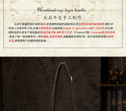 Men's Shoulder Bag Handmade Genuine Cowhide Leather Crazy Horse Retro Casual Fashion Men's Crossbody Bag Smartphone Pouch 