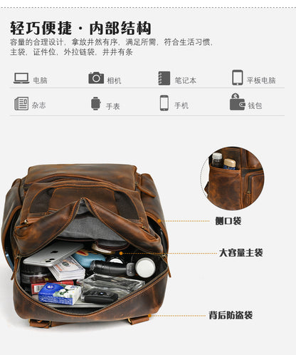 Men's backpack Cowhide genuine leather large capacity outdoor casual men's travel bag computer bag 