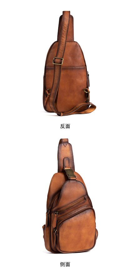 Men's bust bag Genuine cowhide leather retro crossbody bag for men 