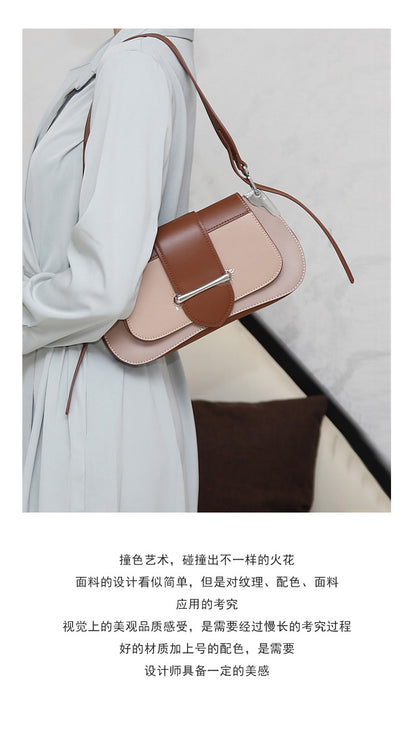 Ladies Retro Genuine Leather Bag Women Bag Simple Baguette Commuting OL Shoulder Bag.Pochette