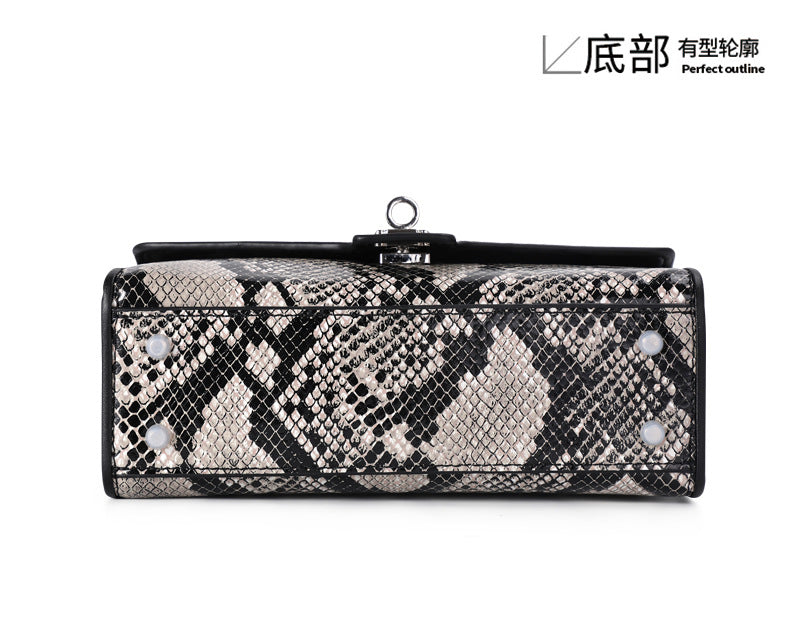 Genuine leather python pattern women's bag trend square bag pearl handbag retro shoulder bag. Pochette