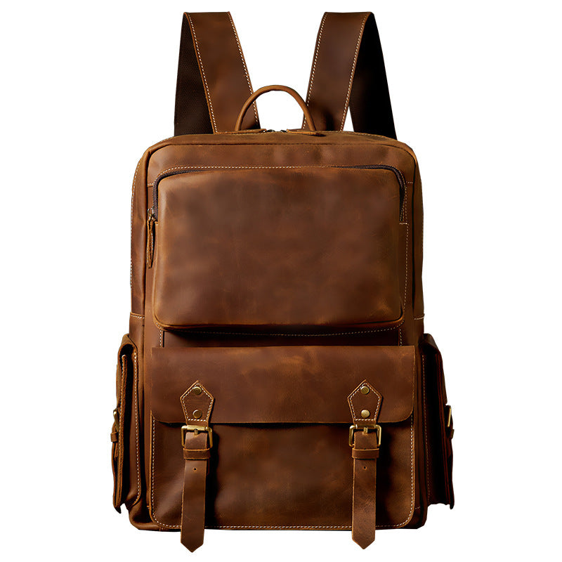 Men's Backpack Handmade Cowhide Genuine Leather Retro Crazy Horse Large Capacity Travel Bag Men's Computer Bag 