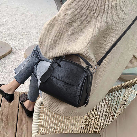 Genuine leather women's bag shrink pattern fashion crossbody bag casual trendy shoulder bag that goes with anything. Pochette