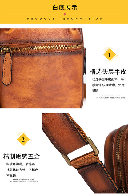 Men's Shoulder Bag Genuine Cowhide Leather Retro Casual Crossbody Bag for Men 