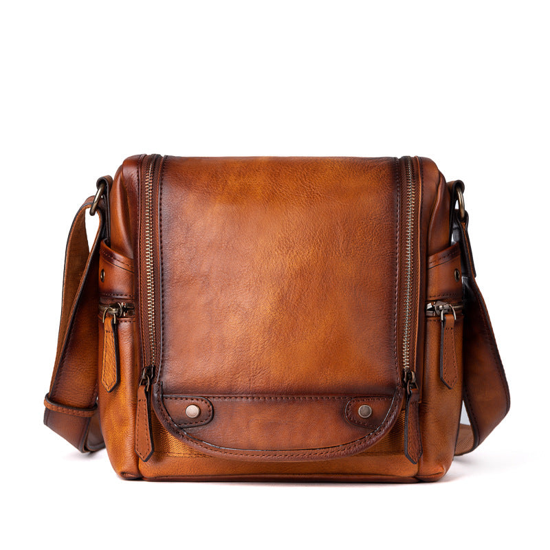 Men's Shoulder Bag Genuine Cowhide Leather Retro Casual Crossbody Bag for Men 