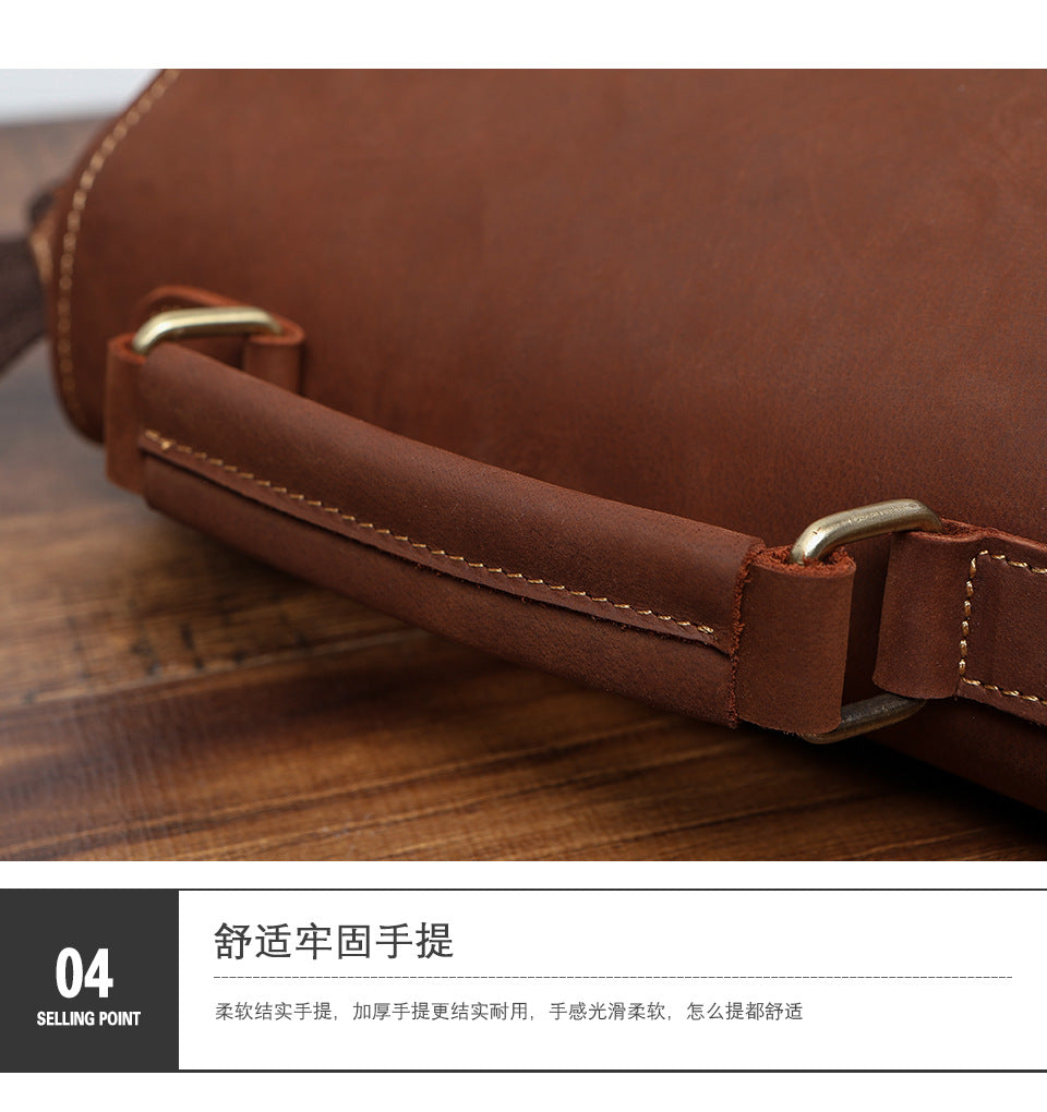 Men's Shoulder Bag Genuine Cowhide Leather Retro Briefcase Crossbody Bag for Men 