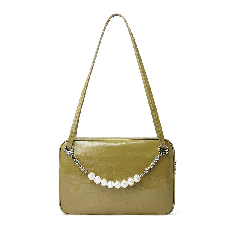 Genuine leather shoulder bag pearl chain bag luxury simple crossbody bag women fashion