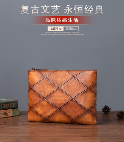 Men's Clutch Bag Cowhide Genuine Leather Casual Retro Male Handbag 