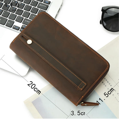 Men's long wallet Cowhide large capacity retro simple wallet for men 