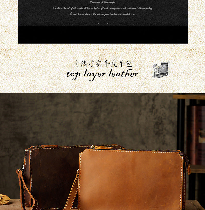 Men's Wallet Original Handmade Cowhide Crazy Horse Casual Retro Clutch Bag Men's Wallet Handbag 