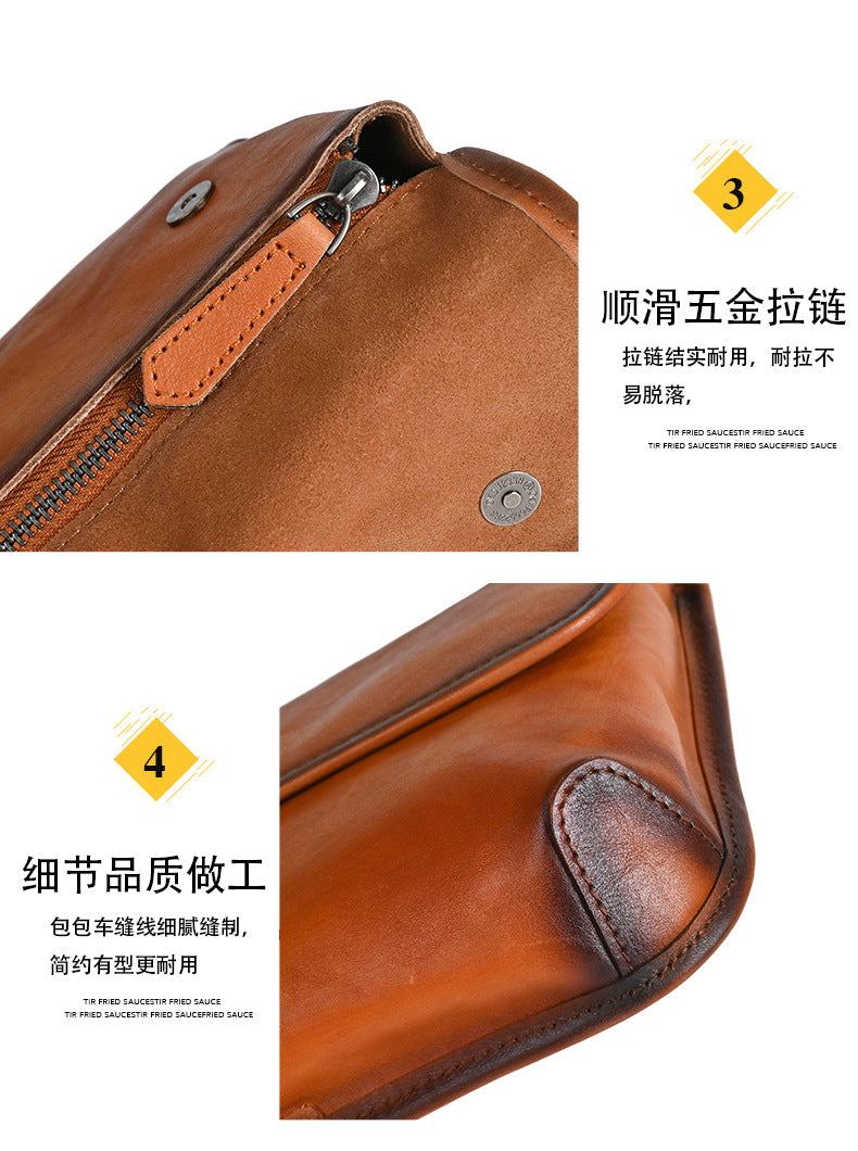 Men's Shoulder Bag Genuine Cowhide Leather Smartphone Pouch Retro Men's Crossbody Bag 