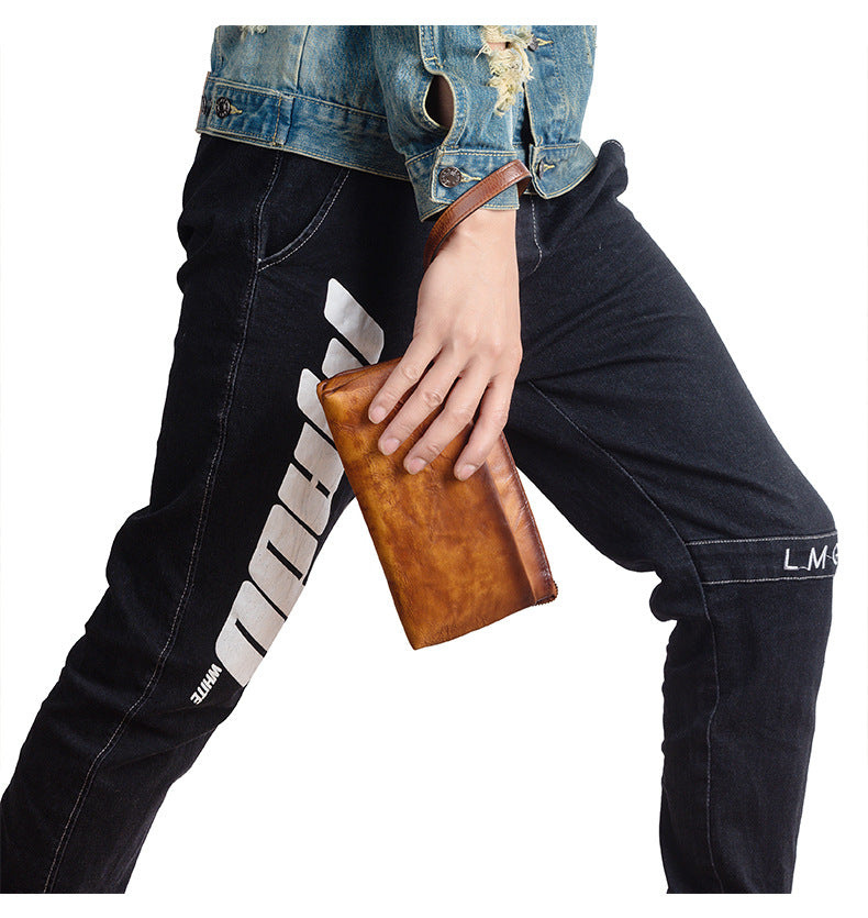 Men's Clutch Bag Genuine Cowhide Leather Retro Casual Men's Bag 