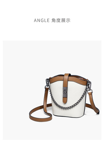 Crossbody bag Bucket bag Women's bag Genuine leather chain bag Color matching retro shoulder bag. Pochette