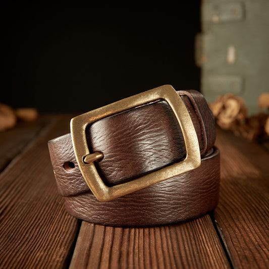 Men's Belt Original Handmade Retro Cowhide Genuine Leather Copper Needle Buckle Men's Belt