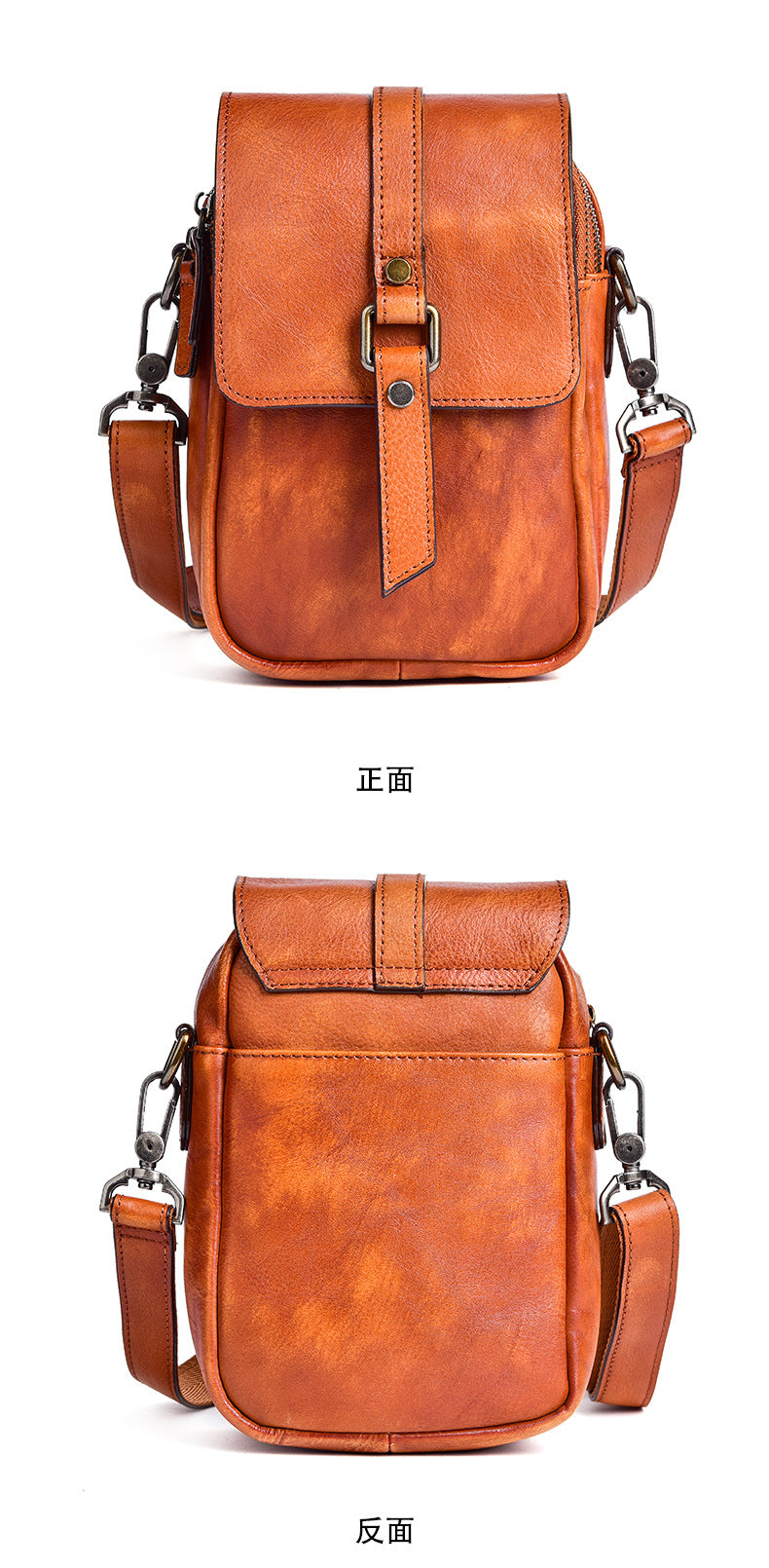 Men's Shoulder Bag Genuine Cowhide Leather Retro Casual Unisex Crossbody Bag 