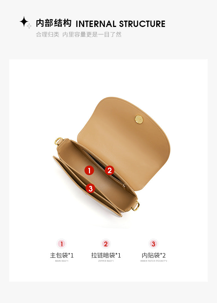 Women's Bag Genuine Leather Saddle Bag Fashion Chain Bag High Quality Simple Commuting Shoulder Bag.Pochette