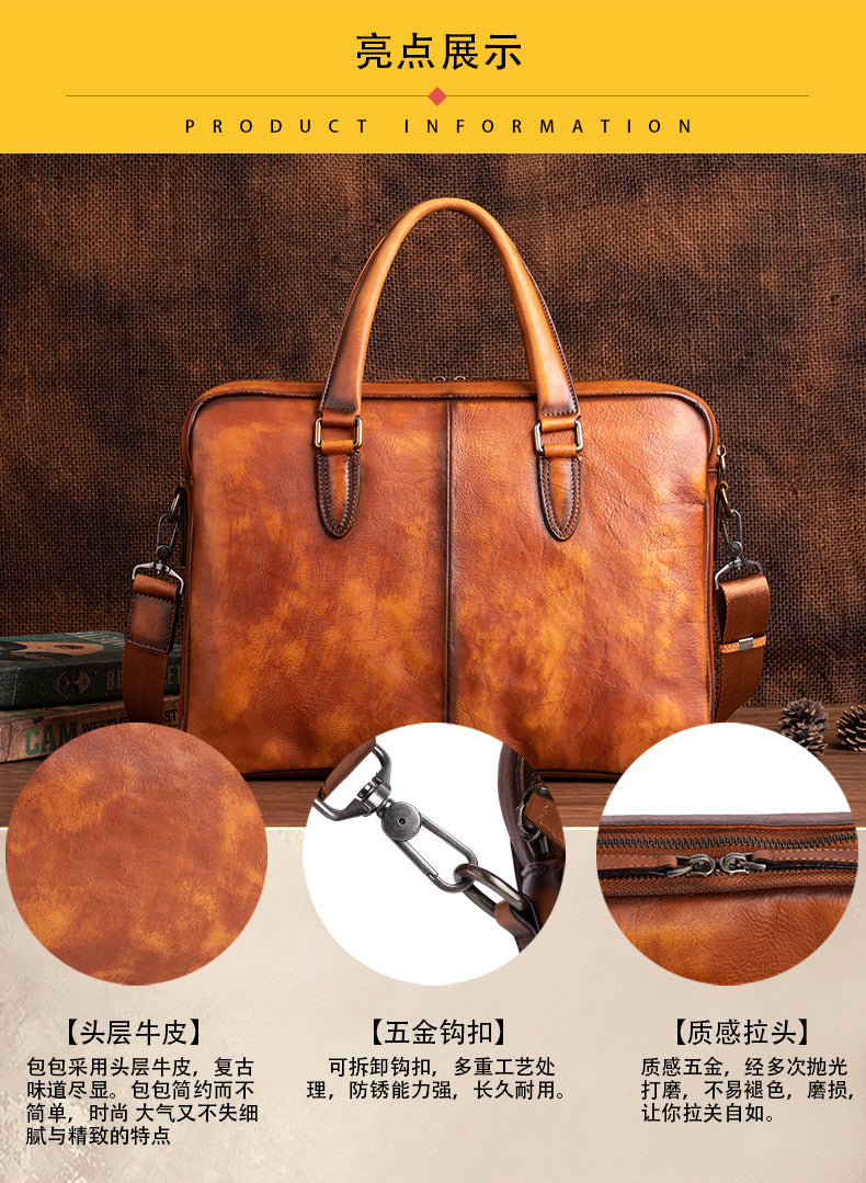 Men's Briefcase Cowhide Genuine Leather Business Commuter Computer Bag File Bag Men's Handbag 