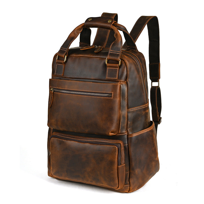 Men's backpack Cowhide genuine leather large capacity outdoor casual men's travel bag computer bag 