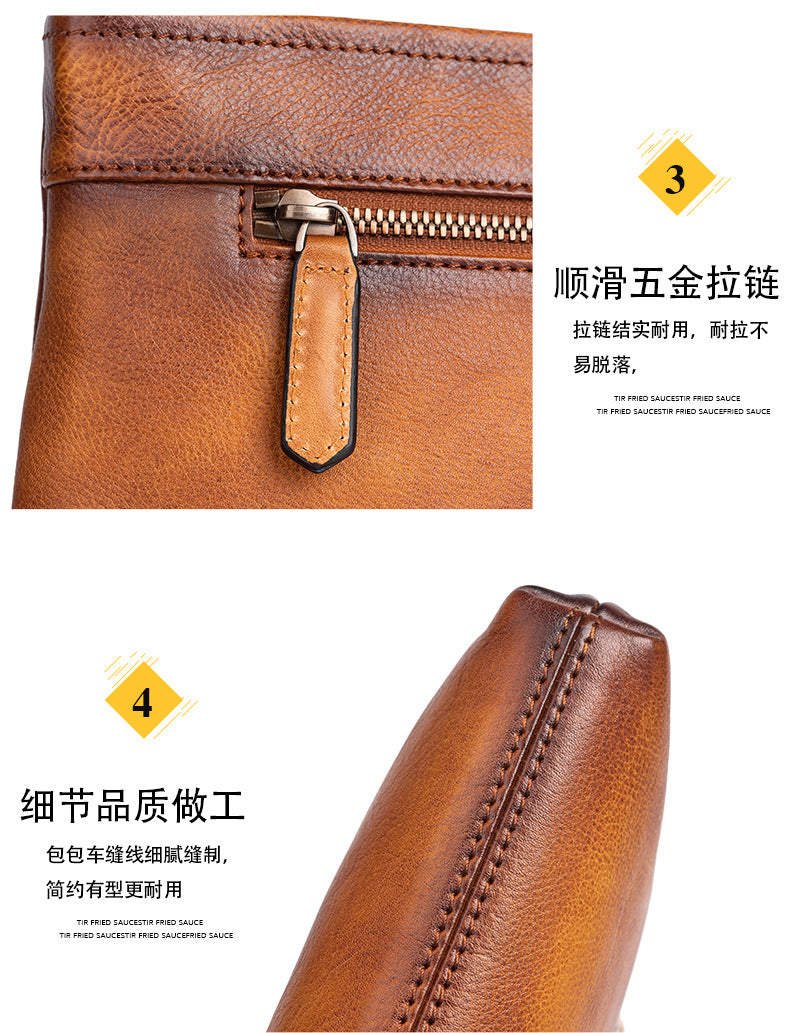 Men's Clutch Bag Genuine Cowhide Leather Retro Casual Men's Handbag 