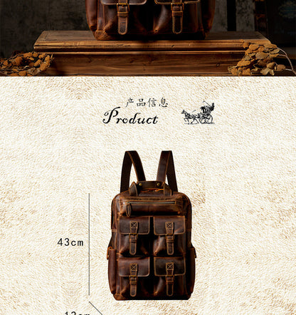 Men's backpack genuine cowhide leather Crazy Horse original large capacity retro outdoor unique travel bag 