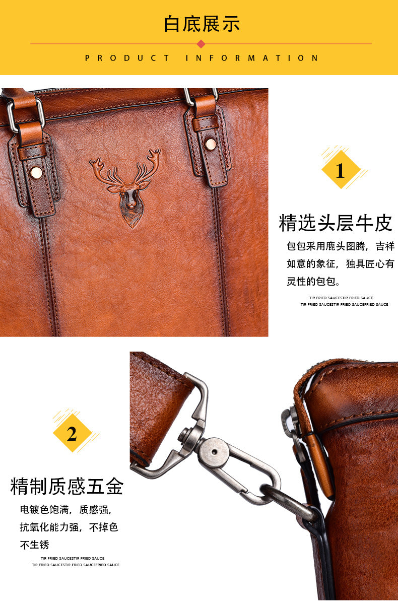 Men's Briefcase Genuine Cowhide Leather Retro Casual Business Bag Men's Handbag 