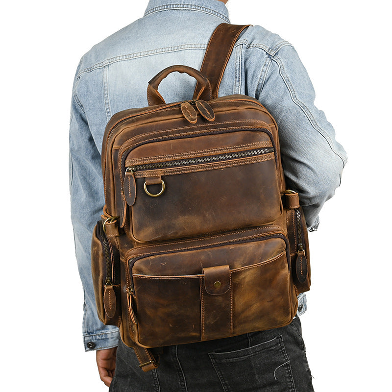 Men's backpack made of cowhide genuine leather large capacity retro casual men's business trip bag computer bag 