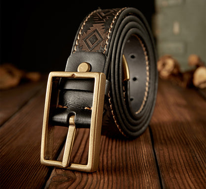 Men's Belt Cowhide Genuine Leather Vintage Handmade Double Sided Dual-use Needle Buckle Work Wear Jeans Fashion Belt for Men 