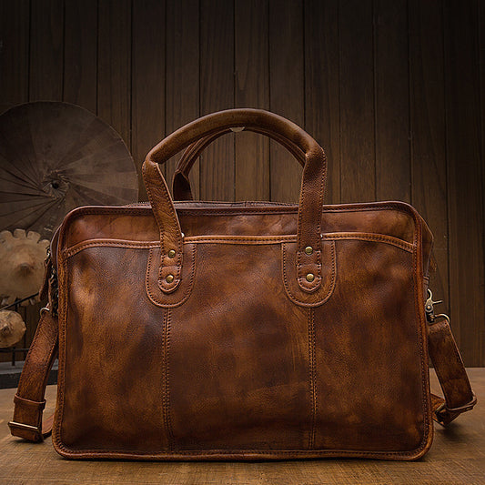 Men's handbag briefcase handmade cowhide retro travel bag crossbody shoulder bag computer bag handbag 