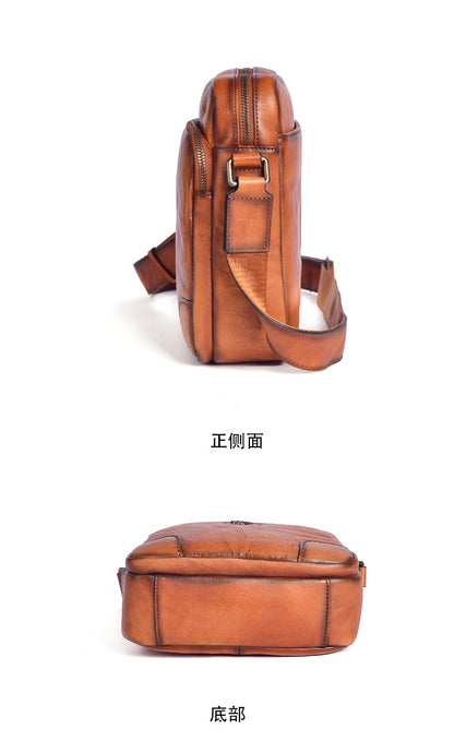 Men's Shoulder Bag Genuine Cowhide Leather Casual Retro Crossbody Bag for Men 