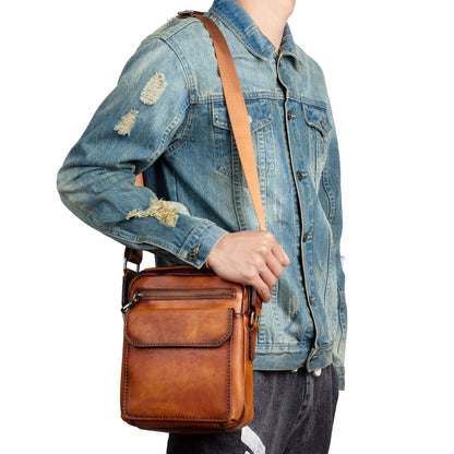 Men's Shoulder Bag Genuine Cowhide Leather Retro Casual Men's Crossbody Bag Handbag 